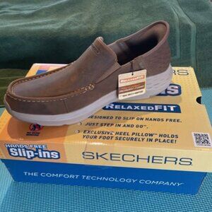 Mens Skechers Parson-Oswin Slip-ins Leather Brown Loafers (NWT)